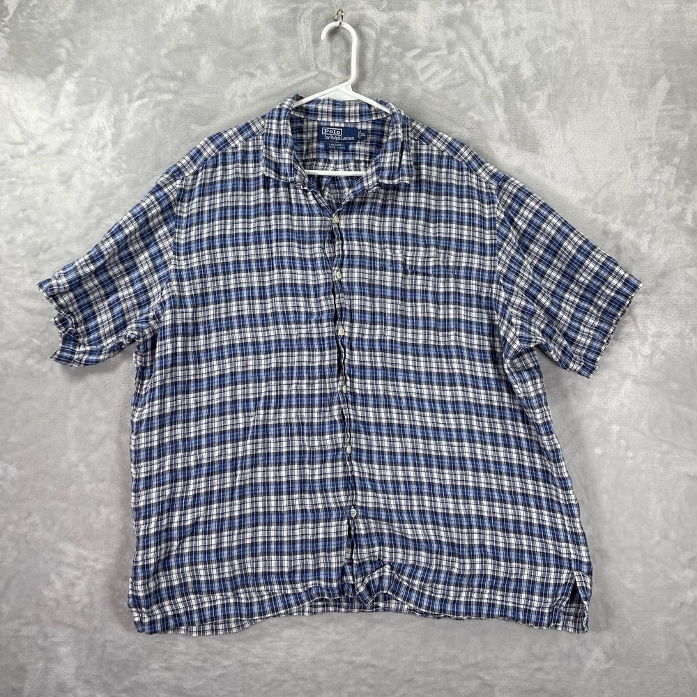 Polo Ralph Lauren Shirt Mens XL Button Up Caldwell 100% Linen Camp Loop Collar